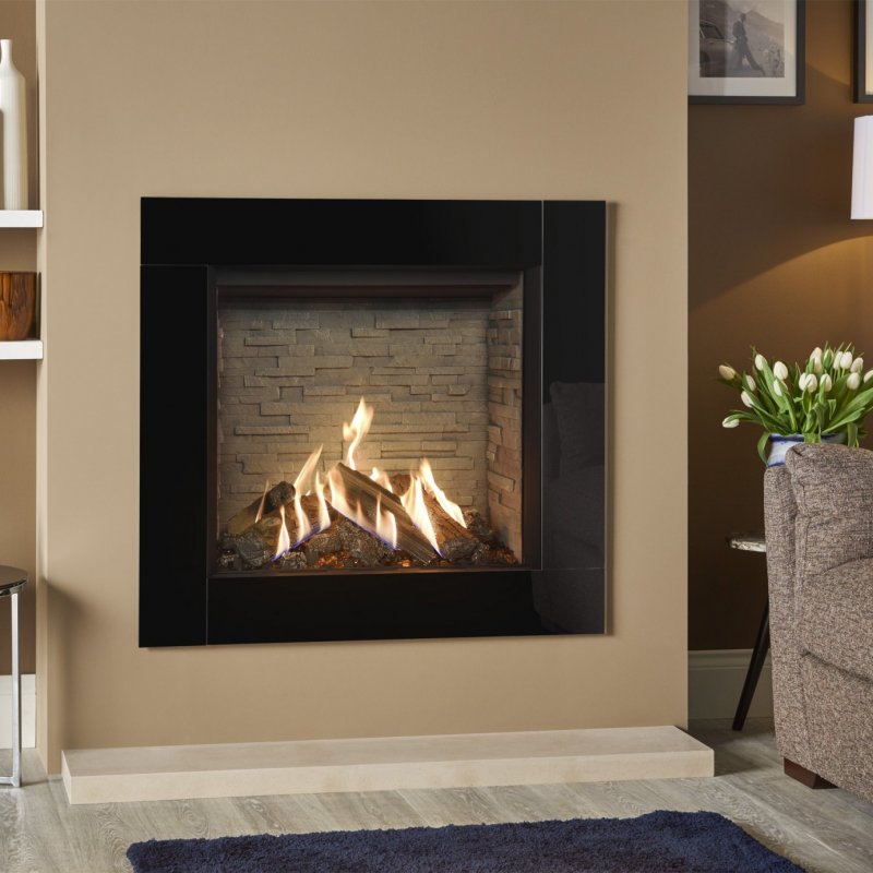 Gazco Reflex 75T Gas Fire  Icon XS Fascia, Ledgestone Linings